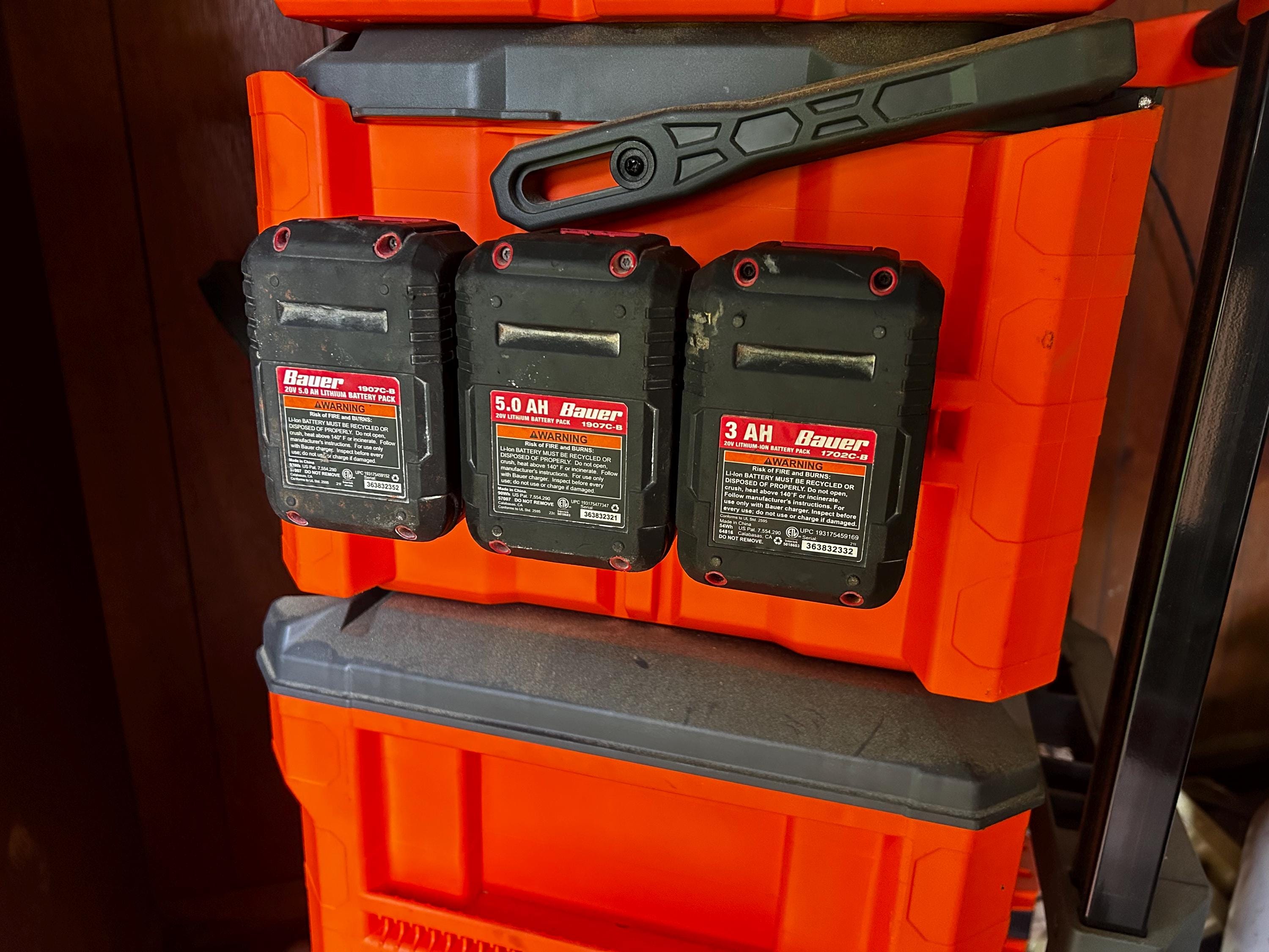 Klein MODbox Battery Mount: Holds 3 Batteries for Milwaukee, Dewalt, Makita, Rigid & More