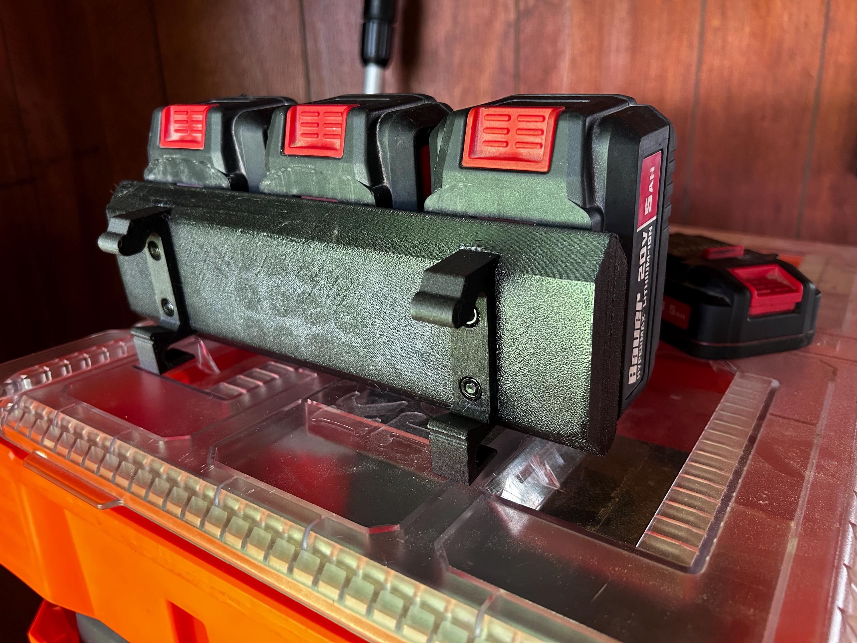 Klein MODbox Battery Mount: Holds 3 Batteries for Milwaukee, Dewalt, Makita, Rigid & More