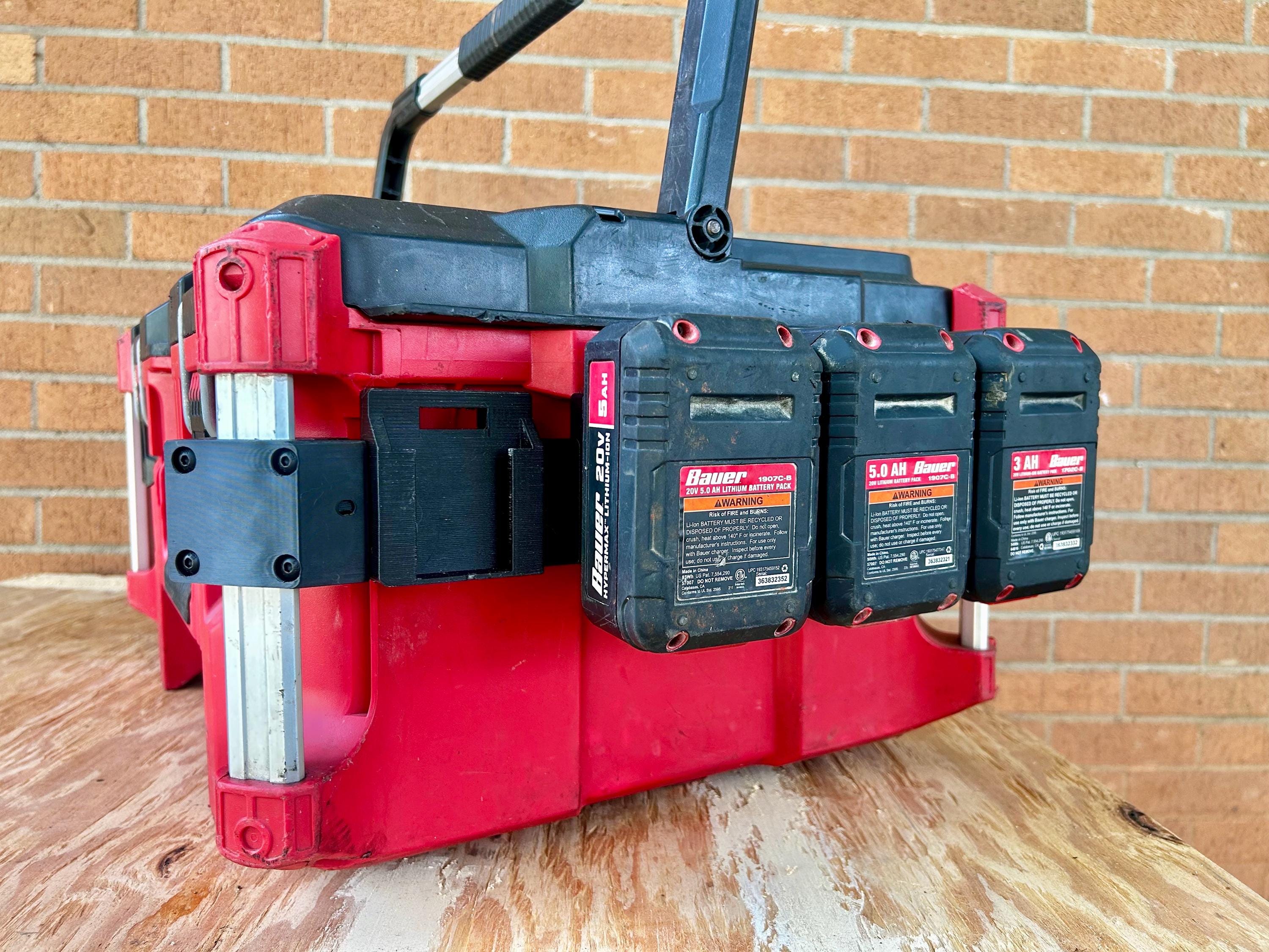 Milwaukee PACKOUT Side Mounted Battery Holder: Fits Dewalt, Ryobi, Rigid, & More Batteries