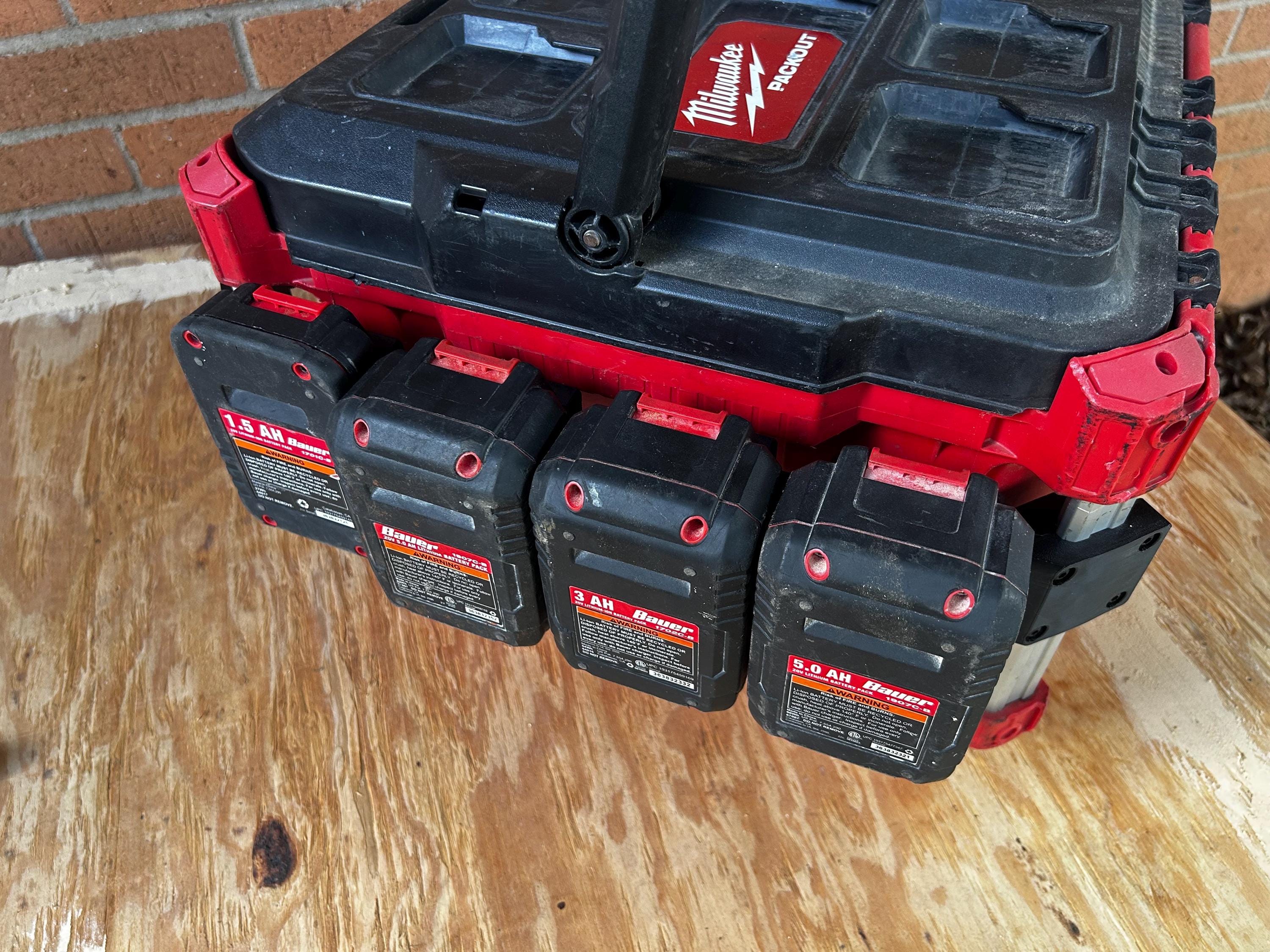 Milwaukee PACKOUT Side Mounted Battery Holder: Fits Dewalt, Ryobi, Rigid, & More Batteries