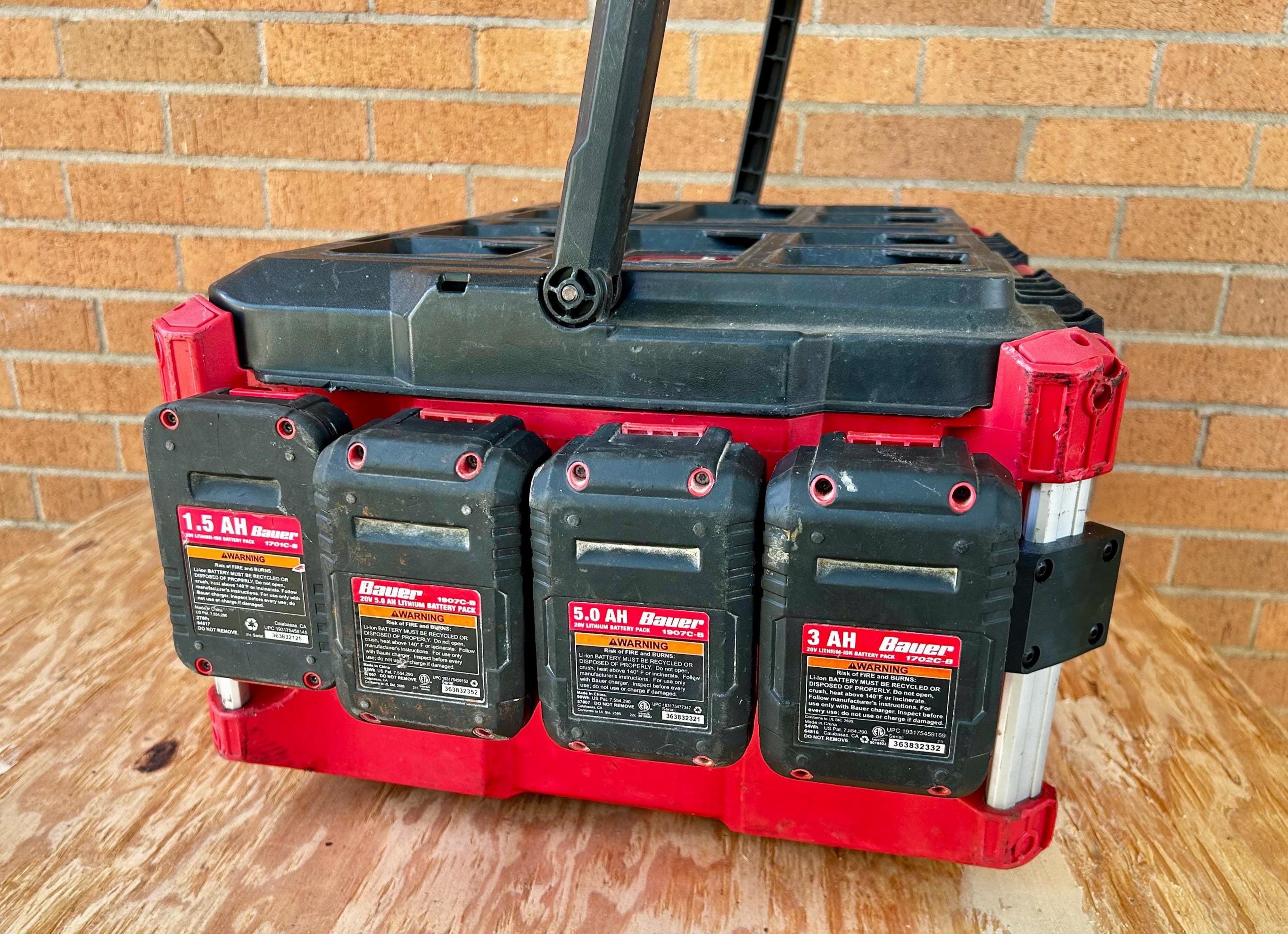 Milwaukee PACKOUT Side Mounted Battery Holder: Fits Dewalt, Ryobi, Rigid, & More Batteries