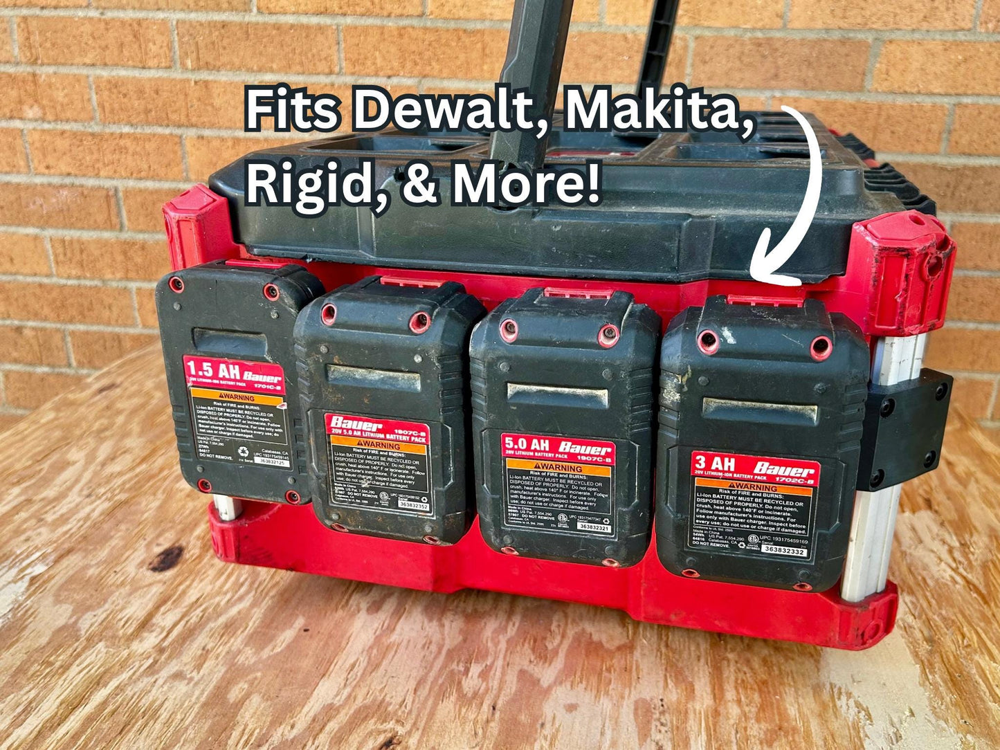 Milwaukee PACKOUT Side Mounted Battery Holder: Fits Dewalt, Ryobi, Rigid, & More Batteries