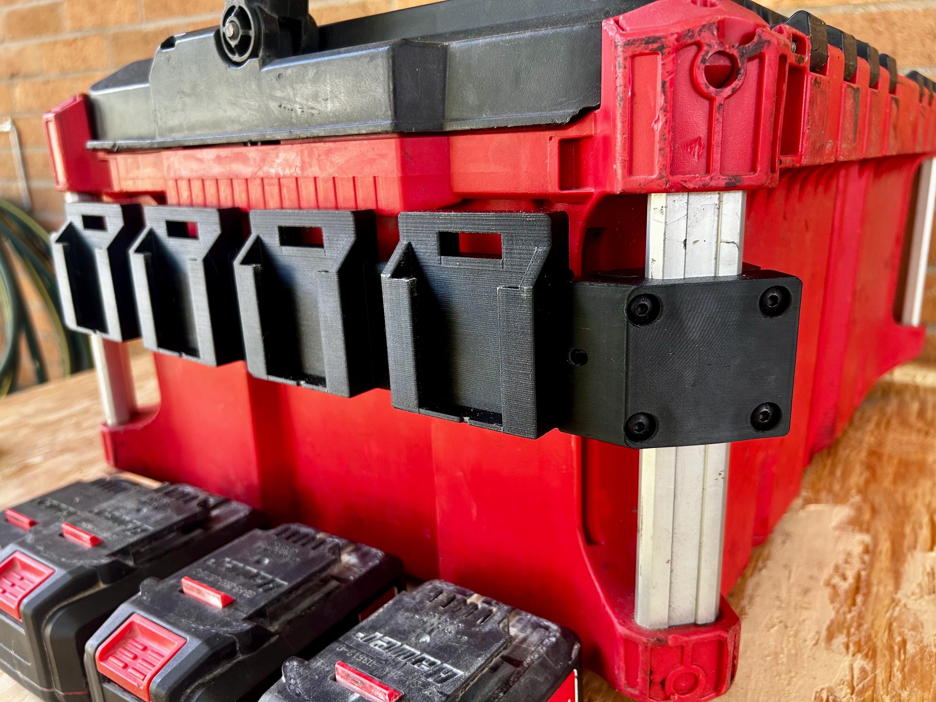 Milwaukee PACKOUT Side Mounted Battery Holder: Fits Dewalt, Ryobi, Rigid, & More Batteries