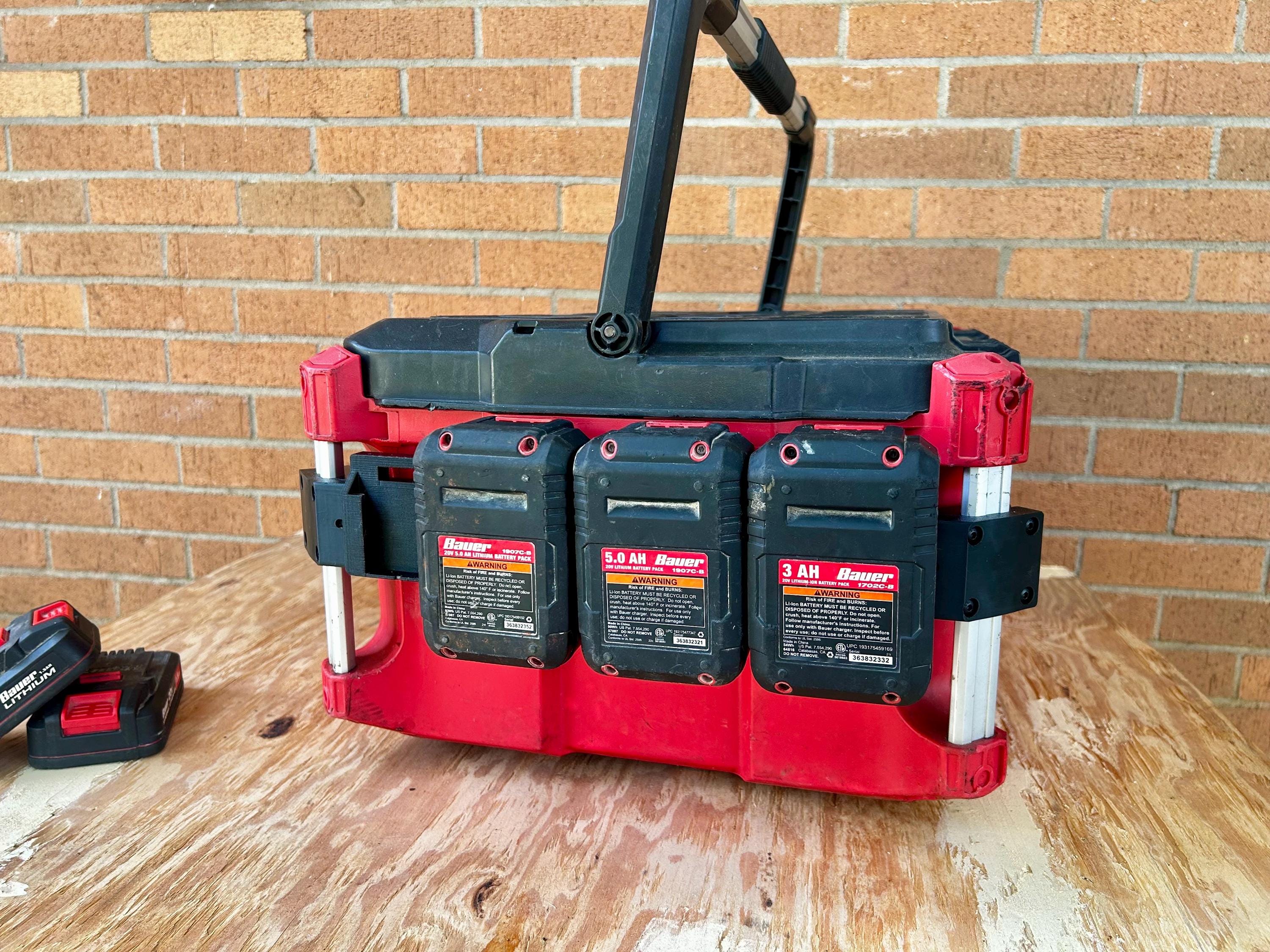 Milwaukee PACKOUT Side Mounted Battery Holder: Fits Dewalt, Ryobi, Rigid, & More Batteries