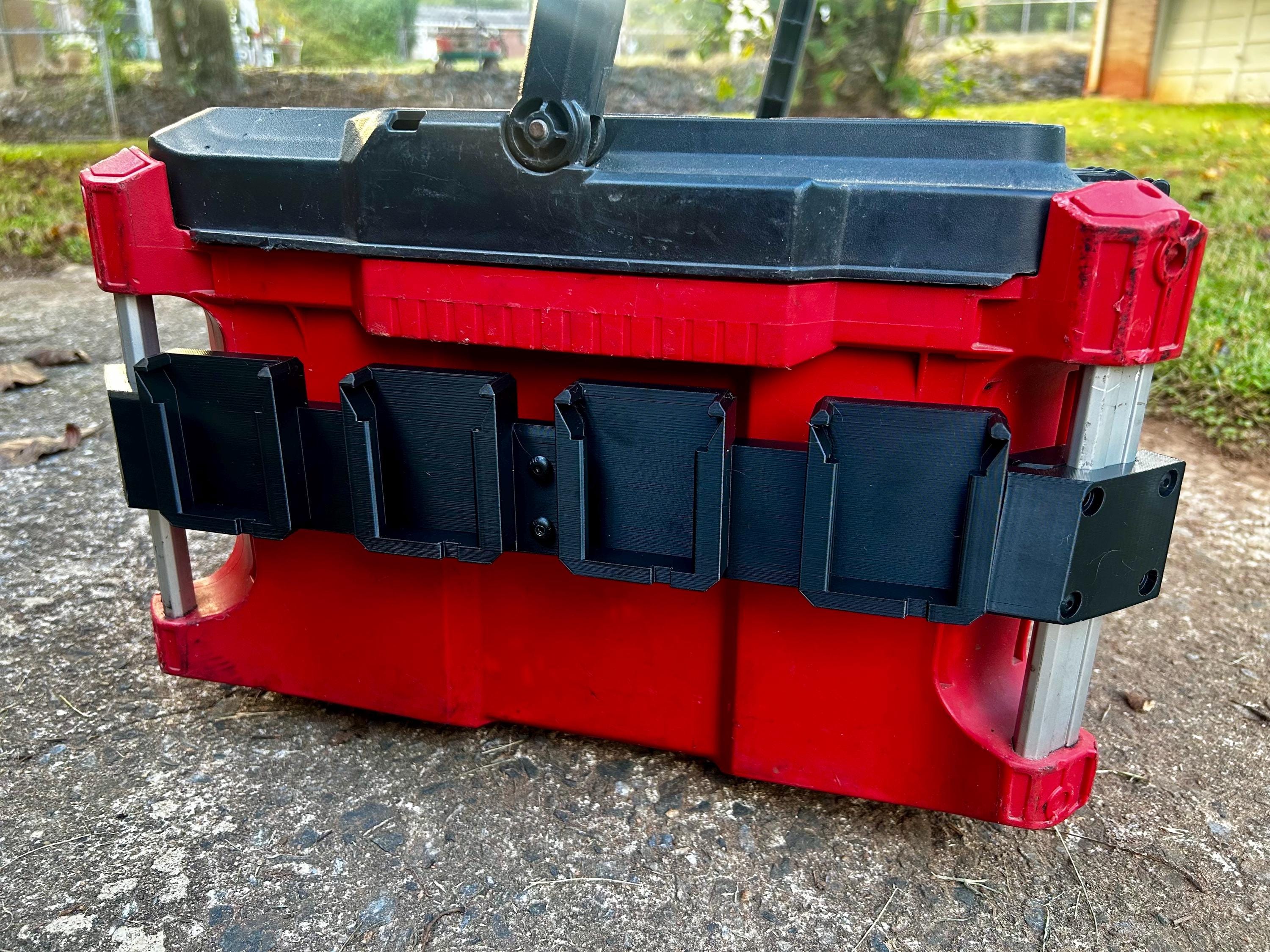 Milwaukee PACKOUT Side Mounted Battery Holder: Fits Dewalt, Ryobi, Rigid, & More Batteries