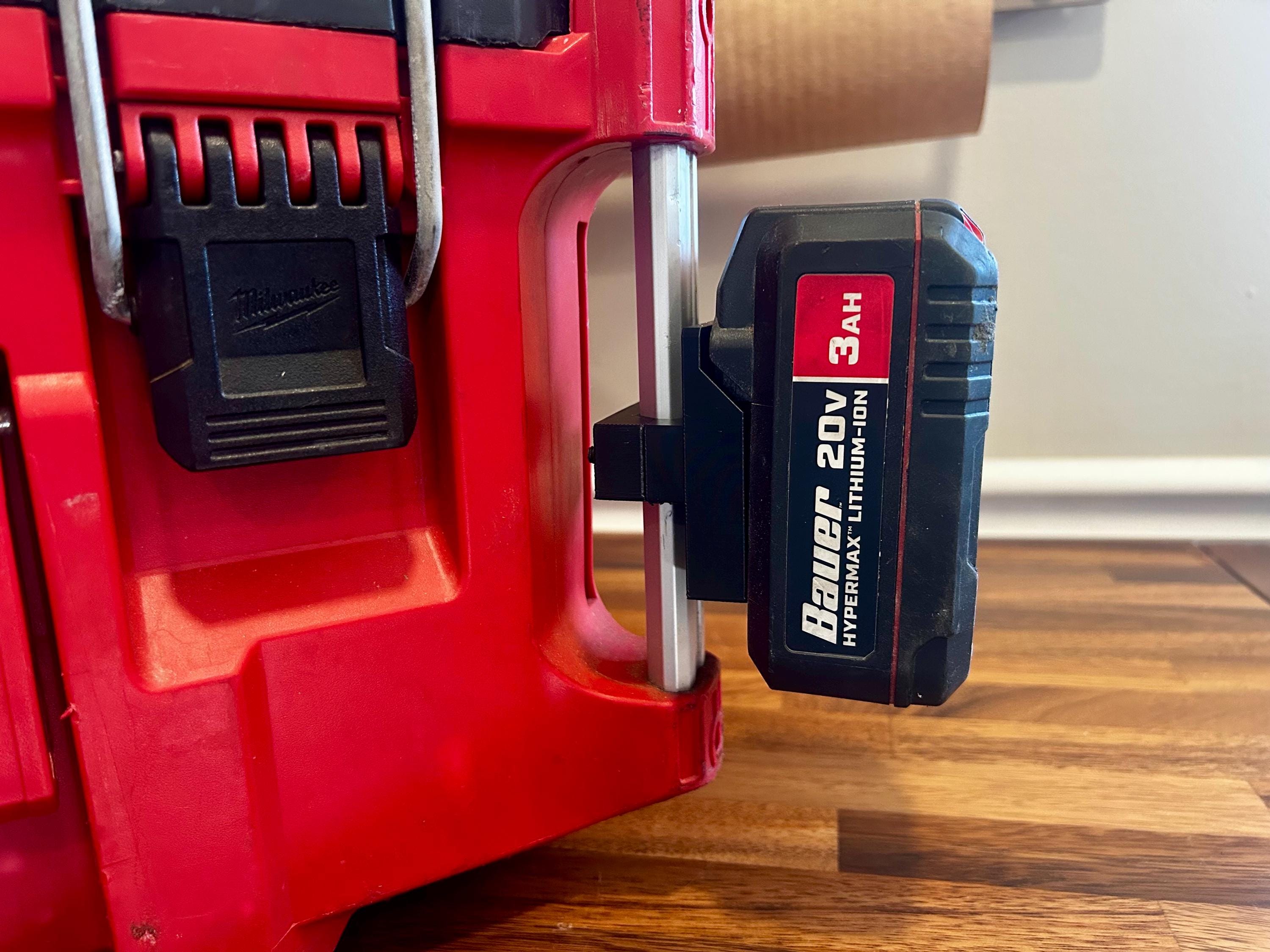 Milwaukee PACKOUT Rail Mounted Single Battery Holder: Fits Dewalt, Ryobi, Rigid, & More Batteries