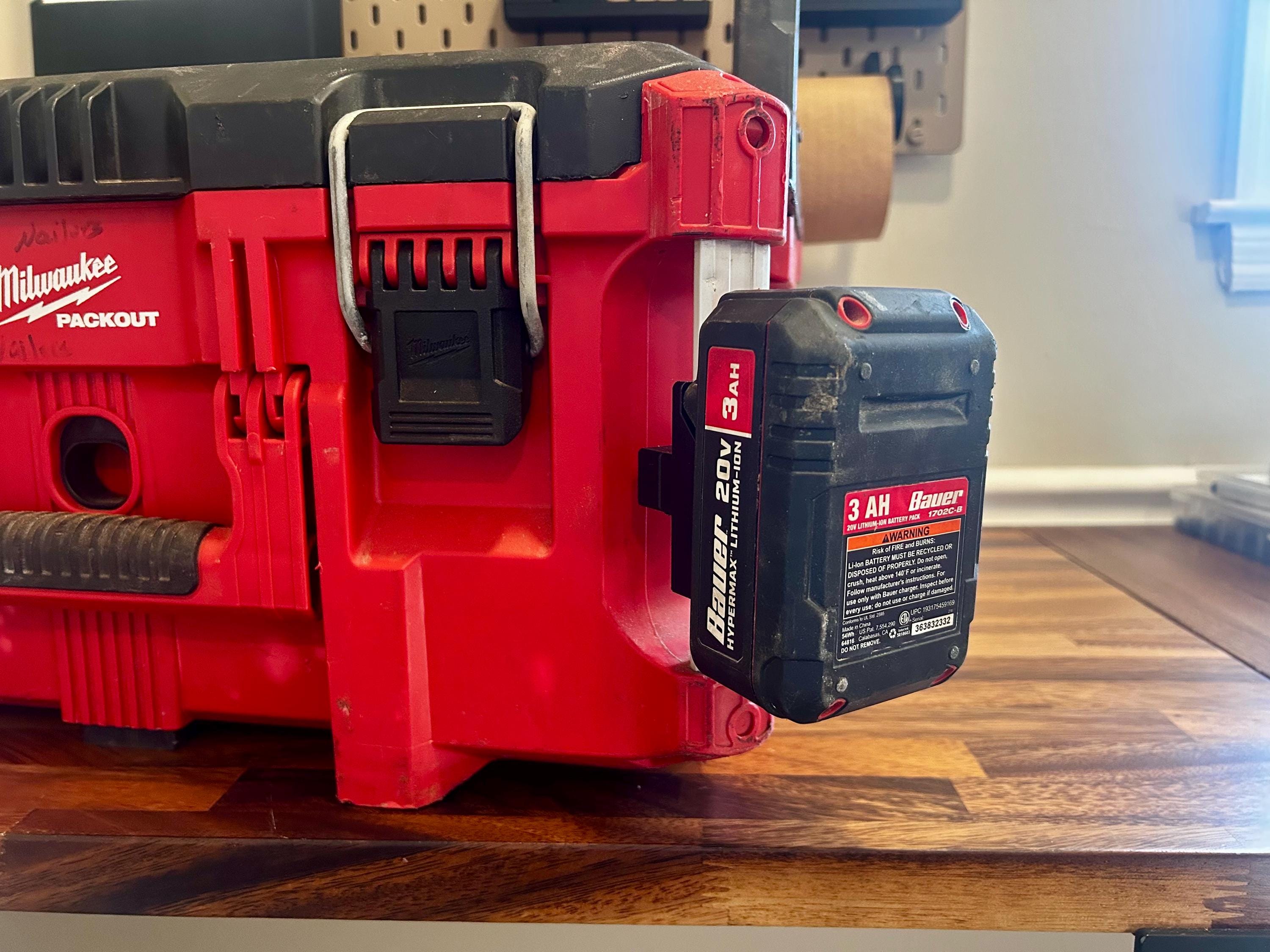 Milwaukee PACKOUT Rail Mounted Single Battery Holder: Fits Dewalt, Ryobi, Rigid, & More Batteries