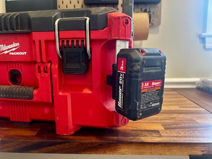 Milwaukee PACKOUT Rail Mounted Single Battery Holder: Fits Dewalt, Ryobi, Rigid, & More Batteries