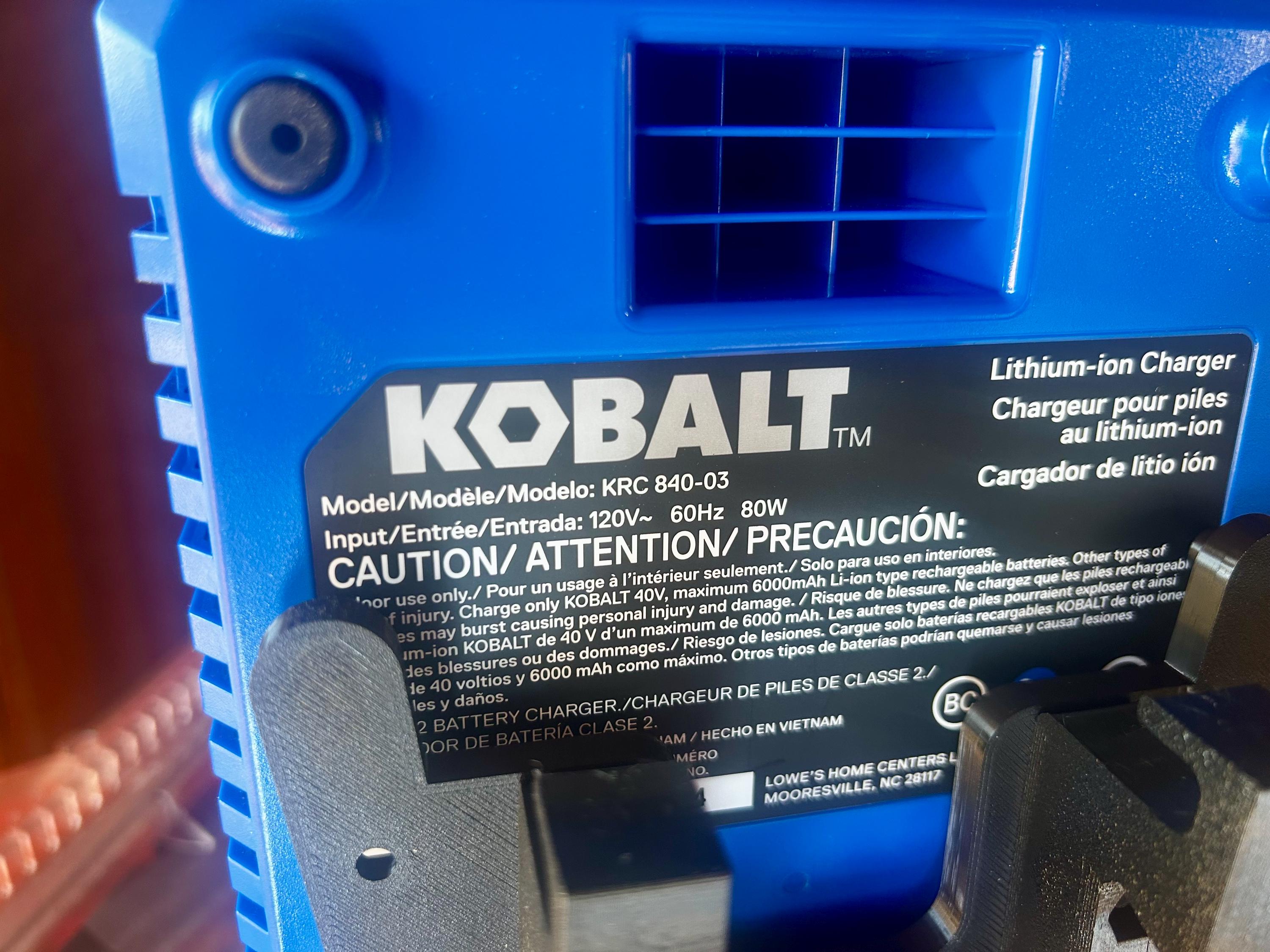 Kobalt 40V Battery Charger Side Rail Mount for Klein MODbox (For KRC 840-03)