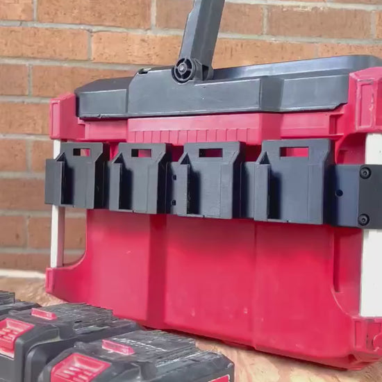 Milwaukee PACKOUT Side Mounted Battery Holder: Fits Dewalt, Ryobi, Rigid, & More Batteries